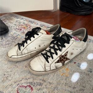 Golden Goose Superstar Sneakers with Leopard Accent with dust bag